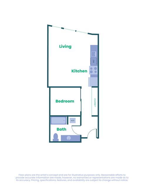 a floor plan of a 1 bedroom apartment